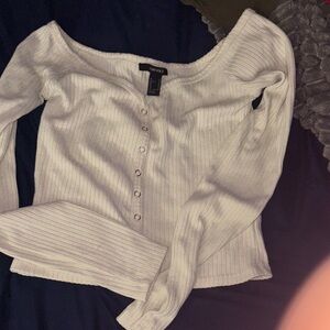 Forever 21 Cream Off-Shoulder Ribbed Top